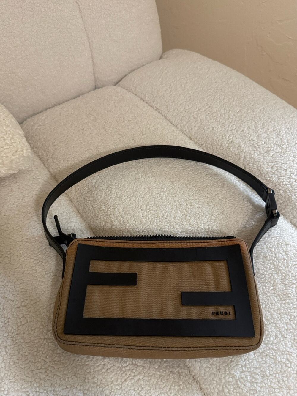Vintage Fendi Forever FF Monogram Giant Zucca Rubber Logo Patch Shoulder Bag